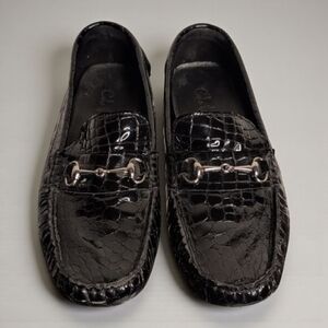 Cole Haan Crocodile Driving Mocs Loafers Black D28096 Women's 6.5B